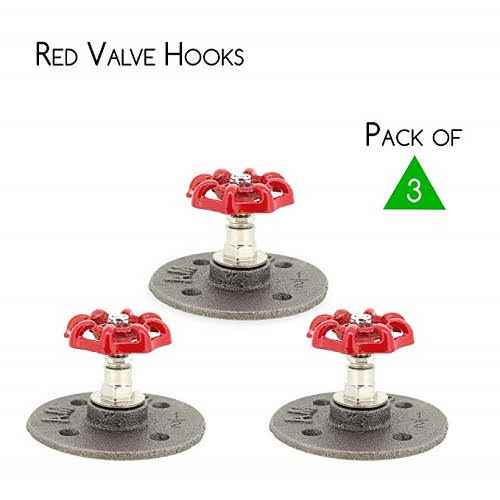 Red Co. Vintage Water Faucet Valve Handle Wall Hooks - Decorative Distressed Metal Hangers (Set of 3)